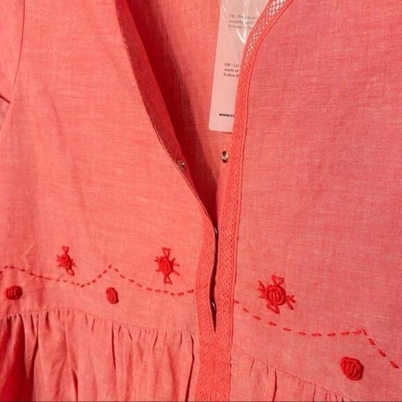 Comptoir Des Cotonniers Pure Linen Embroidered Lace Empire Blouse Flowy Floral - Picture 4 of 4